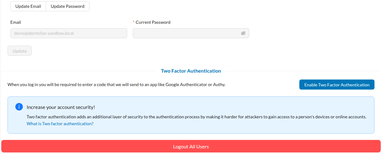 The Security settings tab, showing the