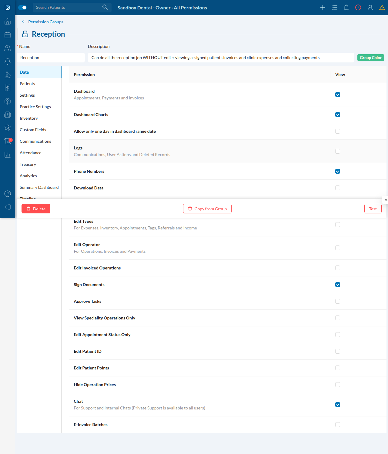 Permission group edit page with Delete button