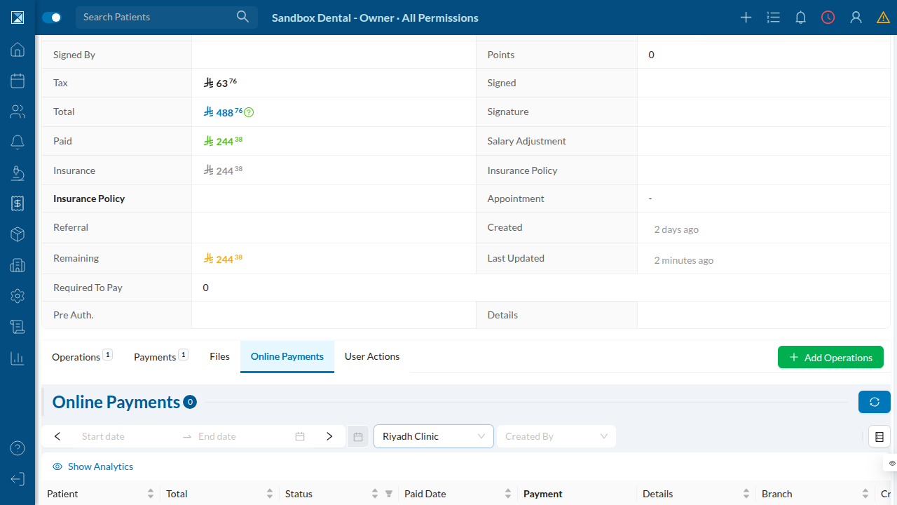 Invoice Online Payments tab