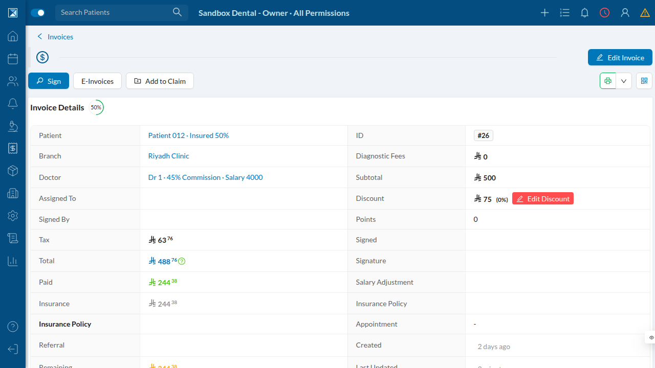 Invoice detail page