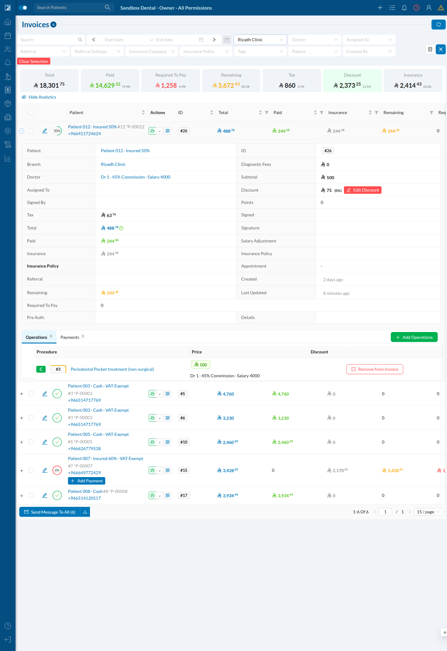 The expanded invoice in the context of the invoices table, with the Operations breakdown below.