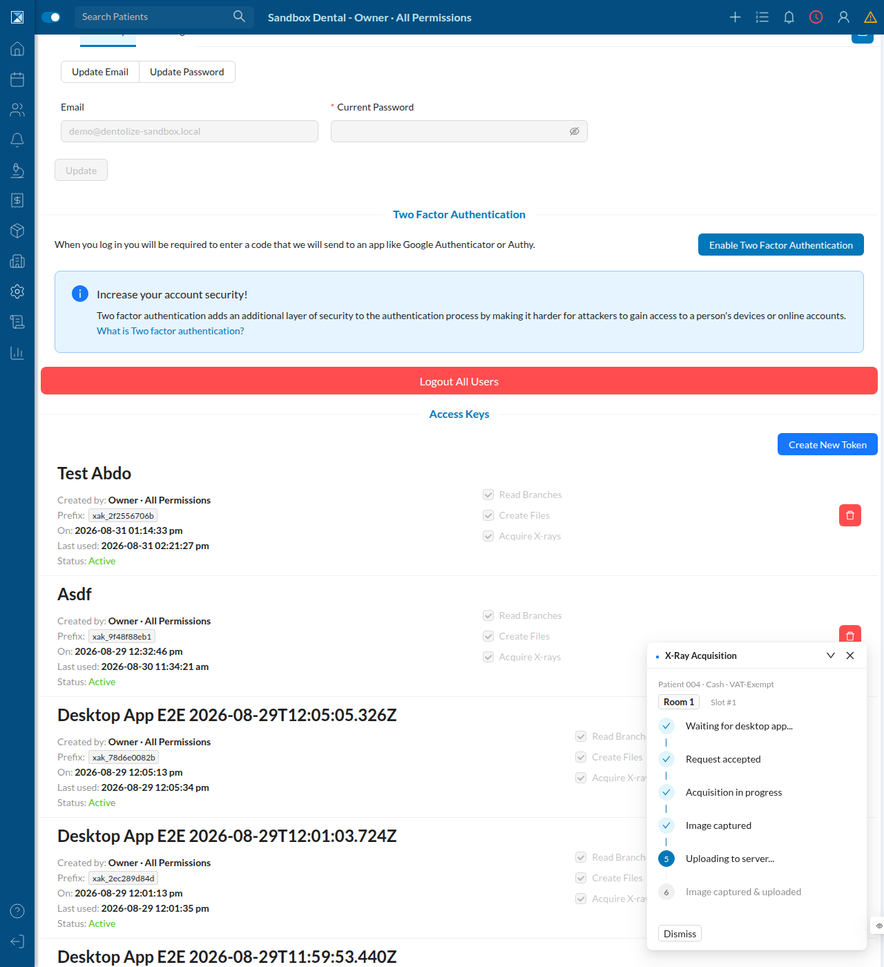 Access Keys list showing the newly created key alongside many pre-existing